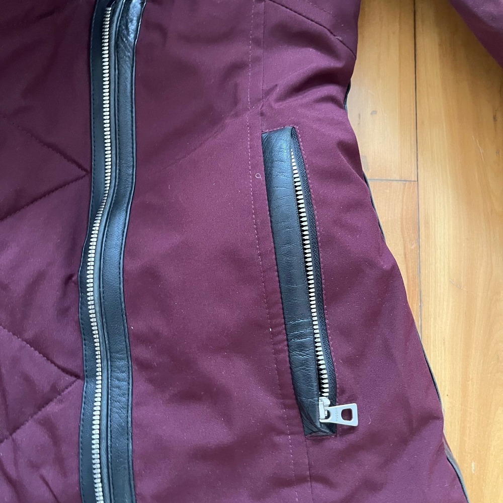 Rudsak Burgundy Down Parka with Raccoon and Rabbit Fur Trim Hood Leather Accents - Picture 8 of 9
